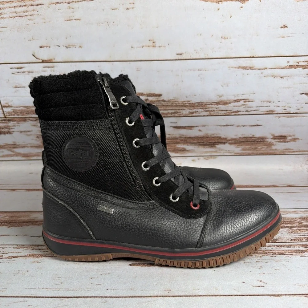 Pajar Mens Black Leather Lace Up Faux Fur Winter Boots US 12-12.5 EU 45